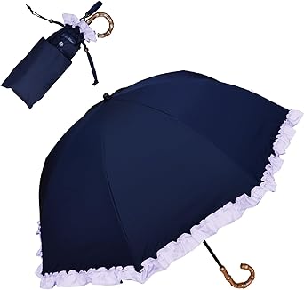 Rose Blanc ネイビー 折りたたみ傘 Rose Blanc 折りたたみ傘 ネイビーとホワイト ショート コンビ